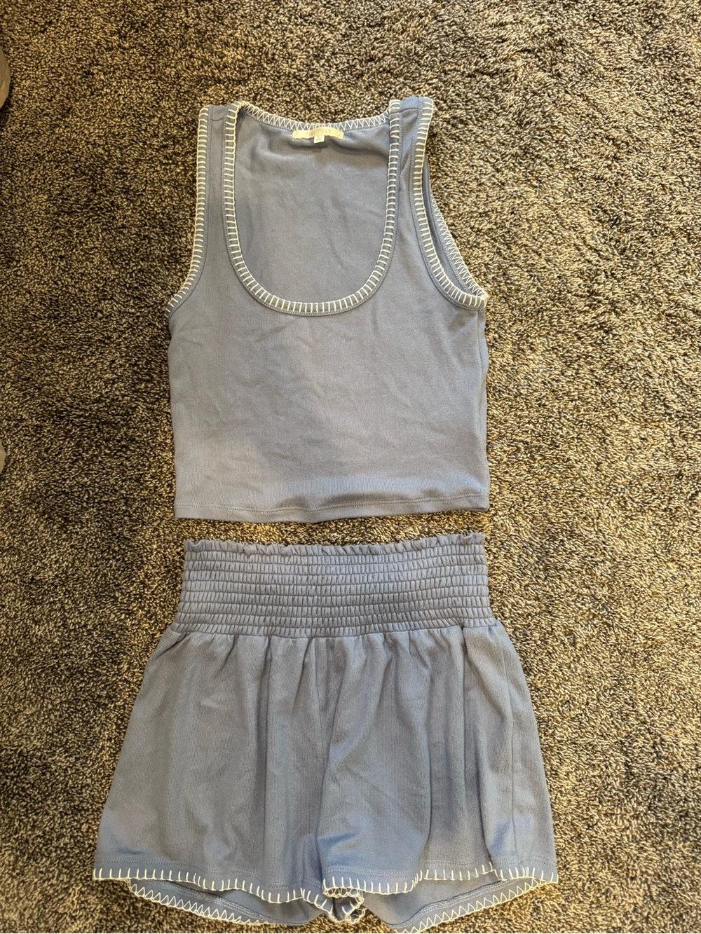Women's Blue Tank Top and Smocked Waist Shorts Set